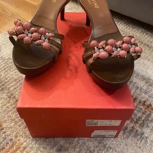 Valentino Embellished Walnut Clog Size 40
